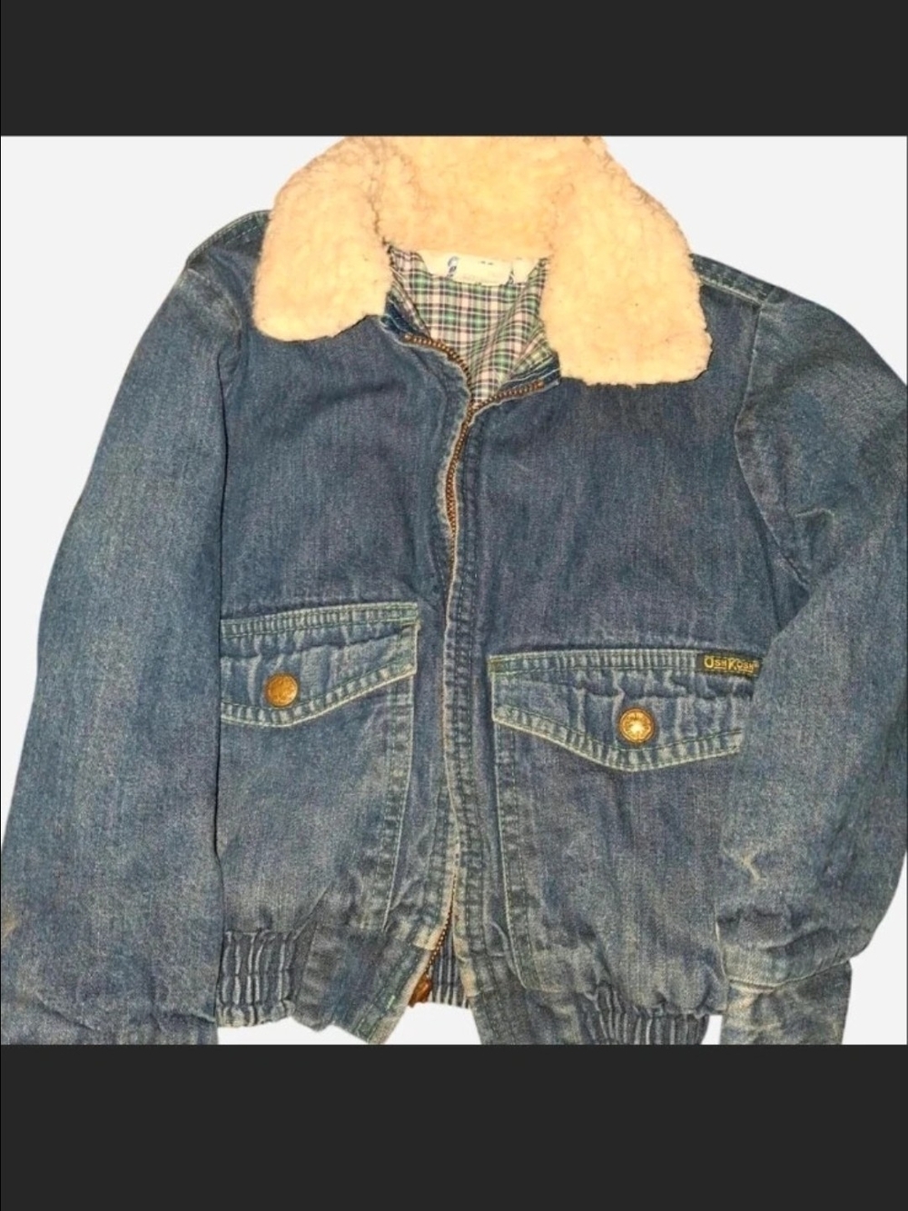 RARE Vintage Oshkosh Kids Blue Denim Jacket with Cream Sherpa Collar